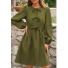 imageBTFBM Womens Casual Short Dress 2025 Bow Tie Front Puff Long Sleeve Button A Line Cute Y2K Going Out Dresses PocketsArmy Green