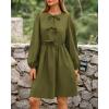 imageBTFBM Womens Casual Short Dress 2025 Bow Tie Front Puff Long Sleeve Button A Line Cute Y2K Going Out Dresses PocketsArmy Green