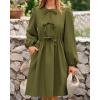 imageBTFBM Womens Casual Short Dress 2025 Bow Tie Front Puff Long Sleeve Button A Line Cute Y2K Going Out Dresses PocketsArmy Green
