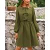 imageBTFBM Womens Casual Short Dress 2025 Bow Tie Front Puff Long Sleeve Button A Line Cute Y2K Going Out Dresses PocketsArmy Green