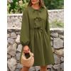 imageBTFBM Womens Casual Short Dress 2025 Bow Tie Front Puff Long Sleeve Button A Line Cute Y2K Going Out Dresses PocketsArmy Green