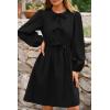 imageBTFBM Womens Casual Short Dress 2025 Bow Tie Front Puff Long Sleeve Button A Line Cute Y2K Going Out Dresses PocketsBlack
