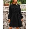 imageBTFBM Womens Casual Short Dress 2025 Bow Tie Front Puff Long Sleeve Button A Line Cute Y2K Going Out Dresses PocketsBlack