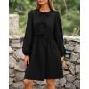 imageBTFBM Womens Casual Short Dress 2025 Bow Tie Front Puff Long Sleeve Button A Line Cute Y2K Going Out Dresses PocketsBlack