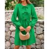 imageBTFBM Womens Casual Short Dress 2025 Bow Tie Front Puff Long Sleeve Button A Line Cute Y2K Going Out Dresses PocketsGreen