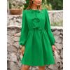 imageBTFBM Womens Casual Short Dress 2025 Bow Tie Front Puff Long Sleeve Button A Line Cute Y2K Going Out Dresses PocketsGreen