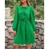 imageBTFBM Womens Casual Short Dress 2025 Bow Tie Front Puff Long Sleeve Button A Line Cute Y2K Going Out Dresses PocketsGreen