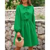 imageBTFBM Womens Casual Short Dress 2025 Bow Tie Front Puff Long Sleeve Button A Line Cute Y2K Going Out Dresses PocketsGreen