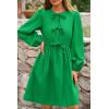 imageBTFBM Womens Casual Short Dress 2025 Bow Tie Front Puff Long Sleeve Button A Line Cute Y2K Going Out Dresses PocketsGreen
