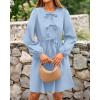 imageBTFBM Womens Casual Short Dress 2025 Bow Tie Front Puff Long Sleeve Button A Line Cute Y2K Going Out Dresses PocketsLight Blue