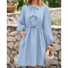 imageBTFBM Womens Casual Short Dress 2025 Bow Tie Front Puff Long Sleeve Button A Line Cute Y2K Going Out Dresses PocketsLight Blue