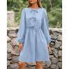 imageBTFBM Womens Casual Short Dress 2025 Bow Tie Front Puff Long Sleeve Button A Line Cute Y2K Going Out Dresses PocketsLight Blue