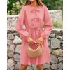 imageBTFBM Womens Casual Short Dress 2025 Bow Tie Front Puff Long Sleeve Button A Line Cute Y2K Going Out Dresses PocketsPink