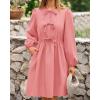 imageBTFBM Womens Casual Short Dress 2025 Bow Tie Front Puff Long Sleeve Button A Line Cute Y2K Going Out Dresses PocketsPink