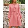 imageBTFBM Womens Casual Short Dress 2025 Bow Tie Front Puff Long Sleeve Button A Line Cute Y2K Going Out Dresses PocketsPink