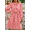 imageBTFBM Womens Casual Short Dress 2025 Bow Tie Front Puff Long Sleeve Button A Line Cute Y2K Going Out Dresses PocketsPink