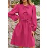 imageBTFBM Womens Casual Short Dress 2025 Bow Tie Front Puff Long Sleeve Button A Line Cute Y2K Going Out Dresses PocketsRose Red