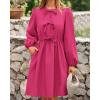 imageBTFBM Womens Casual Short Dress 2025 Bow Tie Front Puff Long Sleeve Button A Line Cute Y2K Going Out Dresses PocketsRose Red