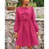 imageBTFBM Womens Casual Short Dress 2025 Bow Tie Front Puff Long Sleeve Button A Line Cute Y2K Going Out Dresses PocketsRose Red