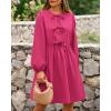 imageBTFBM Womens Casual Short Dress 2025 Bow Tie Front Puff Long Sleeve Button A Line Cute Y2K Going Out Dresses PocketsRose Red