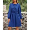 imageBTFBM Womens Casual Short Dress 2025 Bow Tie Front Puff Long Sleeve Button A Line Cute Y2K Going Out Dresses PocketsRoyal Blue