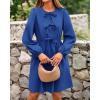 imageBTFBM Womens Casual Short Dress 2025 Bow Tie Front Puff Long Sleeve Button A Line Cute Y2K Going Out Dresses PocketsRoyal Blue