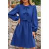 imageBTFBM Womens Casual Short Dress 2025 Bow Tie Front Puff Long Sleeve Button A Line Cute Y2K Going Out Dresses PocketsRoyal Blue