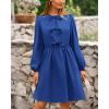 imageBTFBM Womens Casual Short Dress 2025 Bow Tie Front Puff Long Sleeve Button A Line Cute Y2K Going Out Dresses PocketsRoyal Blue