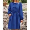 imageBTFBM Womens Casual Short Dress 2025 Bow Tie Front Puff Long Sleeve Button A Line Cute Y2K Going Out Dresses PocketsRoyal Blue