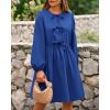 imageBTFBM Womens Casual Short Dress 2025 Bow Tie Front Puff Long Sleeve Button A Line Cute Y2K Going Out Dresses PocketsRoyal Blue