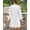 imageBTFBM Womens Casual Short Dress 2025 Bow Tie Front Puff Long Sleeve Button A Line Cute Y2K Going Out Dresses PocketsWhite