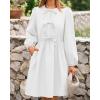imageBTFBM Womens Casual Short Dress 2025 Bow Tie Front Puff Long Sleeve Button A Line Cute Y2K Going Out Dresses PocketsWhite