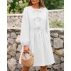 imageBTFBM Womens Casual Short Dress 2025 Bow Tie Front Puff Long Sleeve Button A Line Cute Y2K Going Out Dresses PocketsWhite