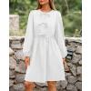 imageBTFBM Womens Casual Short Dress 2025 Bow Tie Front Puff Long Sleeve Button A Line Cute Y2K Going Out Dresses PocketsWhite