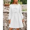imageBTFBM Womens Casual Short Dress 2025 Bow Tie Front Puff Long Sleeve Button A Line Cute Y2K Going Out Dresses PocketsWhite