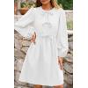 imageBTFBM Womens Casual Short Dress 2025 Bow Tie Front Puff Long Sleeve Button A Line Cute Y2K Going Out Dresses PocketsWhite