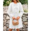 imageBTFBM Womens Casual Short Dress 2025 Bow Tie Front Puff Long Sleeve Button A Line Cute Y2K Going Out Dresses PocketsWhite