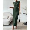 imageBTFBM Womens Ruched Bodycon Dress Summer Casual Sleeveless Back Slit Elegant Club Evening Party Cocktail Maxi DressesArmy Green