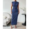 imageBTFBM Womens Ruched Bodycon Dress Summer Casual Sleeveless Back Slit Elegant Club Evening Party Cocktail Maxi DressesDark Grey Blue