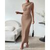 imageBTFBM Womens Ruched Bodycon Dress Summer Casual Sleeveless Back Slit Elegant Club Evening Party Cocktail Maxi DressesKhaki