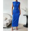 imageBTFBM Womens Ruched Bodycon Dress Summer Casual Sleeveless Back Slit Elegant Club Evening Party Cocktail Maxi DressesRoyal Blue