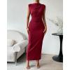 imageBTFBM Womens Ruched Bodycon Dress Summer Casual Sleeveless Back Slit Elegant Club Evening Party Cocktail Maxi DressesWine Red