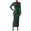 imageBTFBM Women Bodycon Maxi Dress Long Sleeve Back Slit Ruched Elegant Party Cocktail Formal Fall Wedding Guest DressesArmy Green