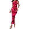 imageBTFBM Women Bodycon Maxi Dresses 2025 Summer Sleeveless Floral Ruched Slit Mesh Party Cocktail Wedding Guest Tank DressBig Floral Wine Red