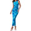 imageBTFBM Women Bodycon Maxi Dresses 2025 Summer Sleeveless Floral Ruched Slit Mesh Party Cocktail Wedding Guest Tank DressFloral Blue Green