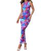 imageBTFBM Women Bodycon Maxi Dresses 2025 Summer Sleeveless Floral Ruched Slit Mesh Party Cocktail Wedding Guest Tank DressFloral Purple