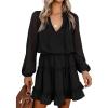 imageBTFBM Women Casual Summer Spring Dresses 2025 Tie Neck Long Sleeve High Waist Tiered Ruffle Aline Swing Tunic Mini DressDot Black