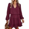 imageBTFBM Women Casual Summer Spring Dresses 2025 Tie Neck Long Sleeve High Waist Tiered Ruffle Aline Swing Tunic Mini DressDot Wine Red
