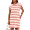 imageBTFBM Womens 2025 Summer Striped T Shirt Dress Loose Cap Sleeve Crew Neck Casual Beach Fashion Short Dresses PocketsPink