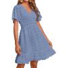 imageBTFBM Womens Beach Vacation Dress V Neck Short Sleeve Smocked Swiss Dot Casual Ruffle Mini Spring Summer Dresses 2025Swiss Dot Grey Blue